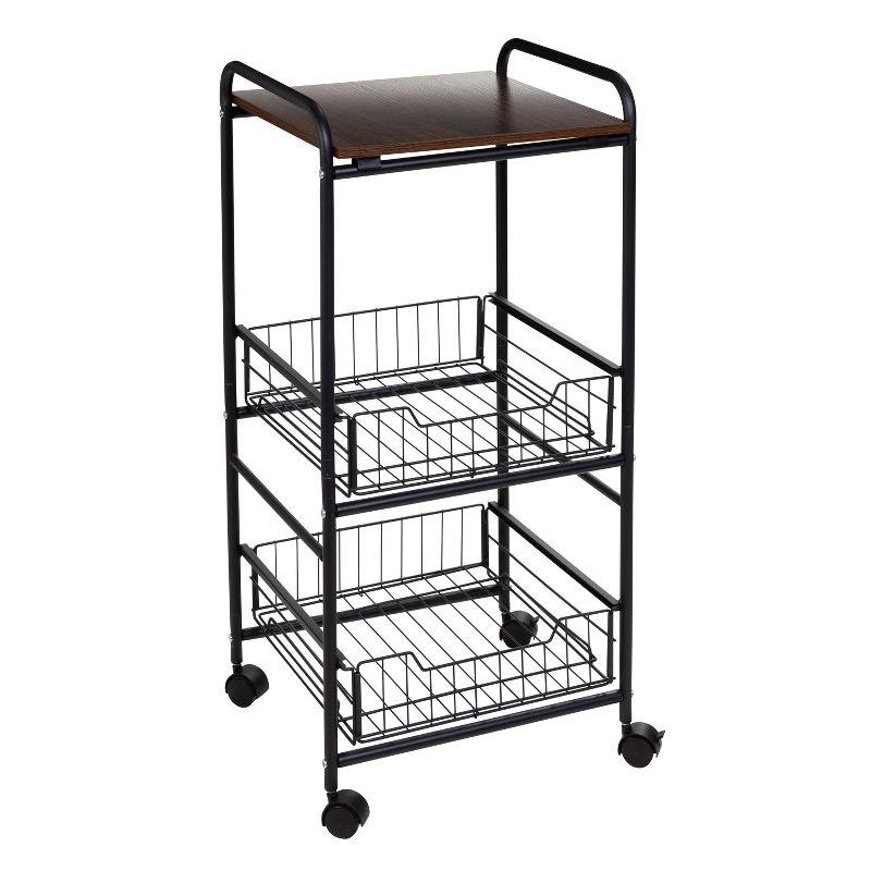 Honey-Can-Do 3 Tier Slim Rolling Cart with Pull Out Baskets