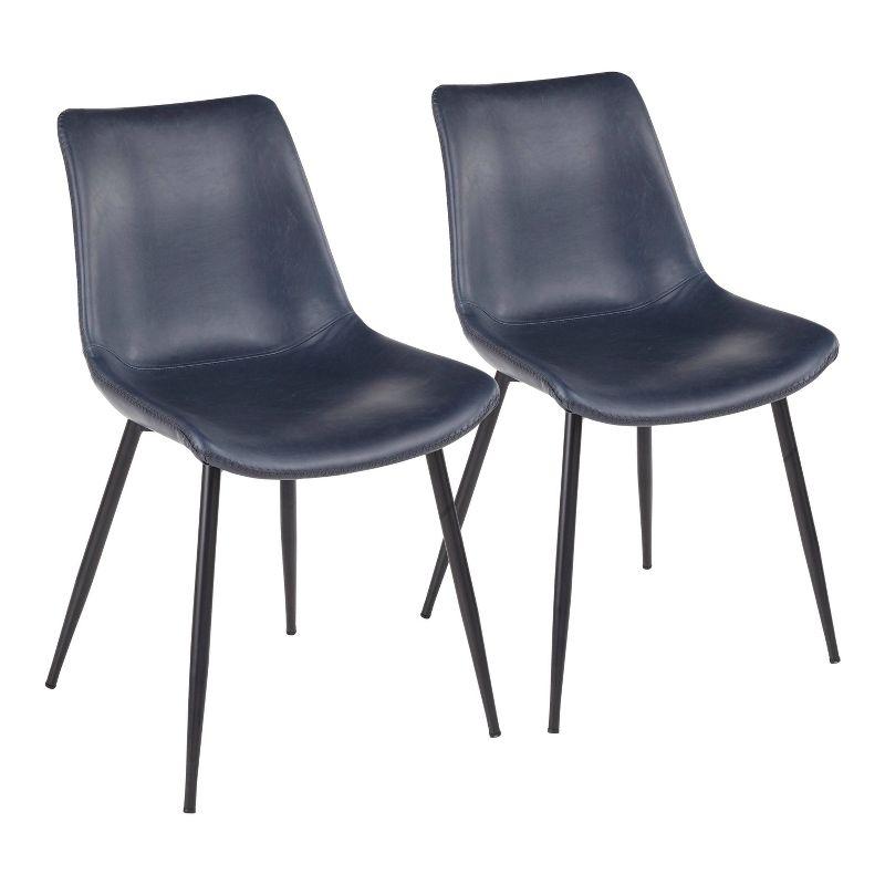 LumiSource Set of 2 Durango Industrial Dining Chair Black/Vintage Blue: Metal Frame, Polyurethane Upholstery, Floor Protectors