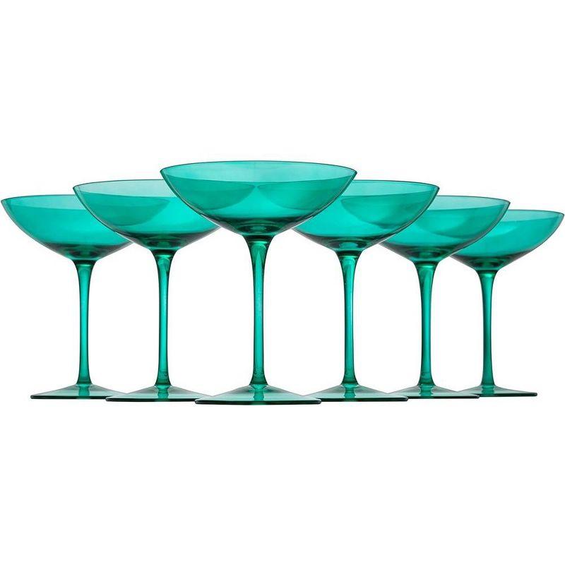 The Wine Savant Teal Colored Champagne & Cocktail Glasses, Beautiful Addition to Home Bar with a Unique Style & Decor - 6 pk