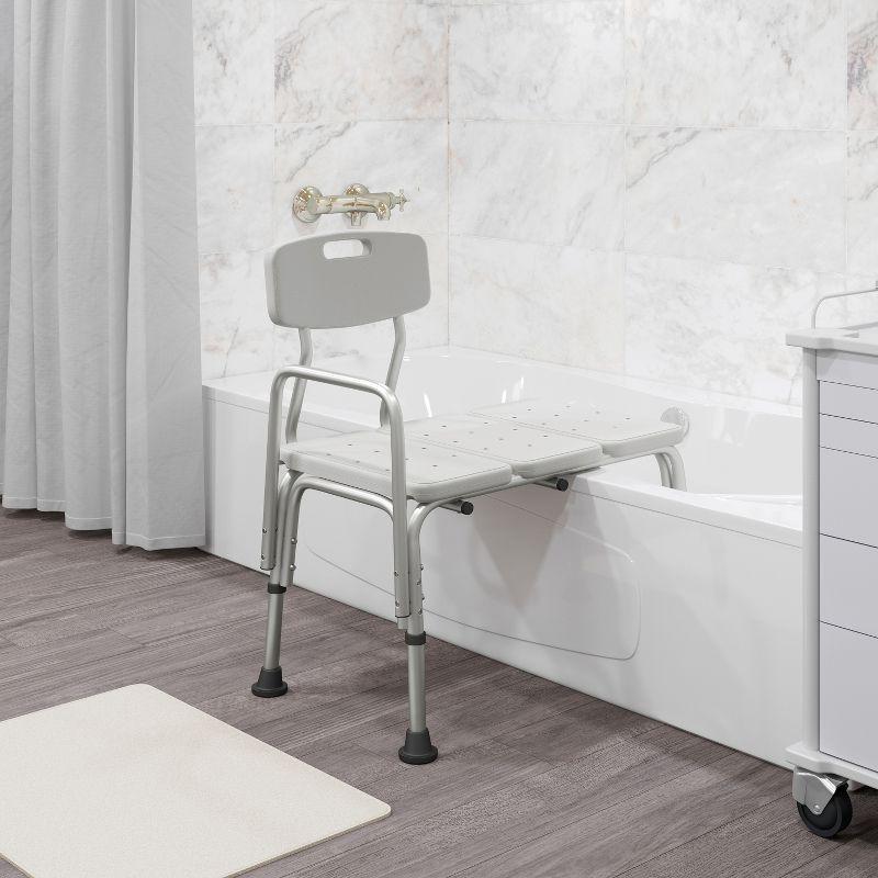 Flash Furniture DC-HY3510L-WH-GG Phoebe Aluminum Height Adjustable Medical Shower Transfer Bench
