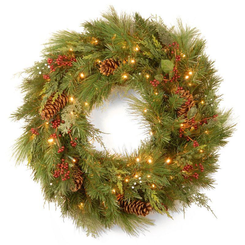 30" Prelit LED White Pine Artificial Christmas Wreath