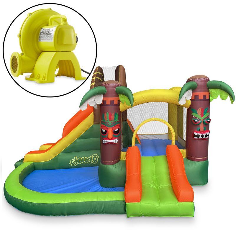 Jungle Theme Inflatable Bounce House with Dual Slides and Ball Pit