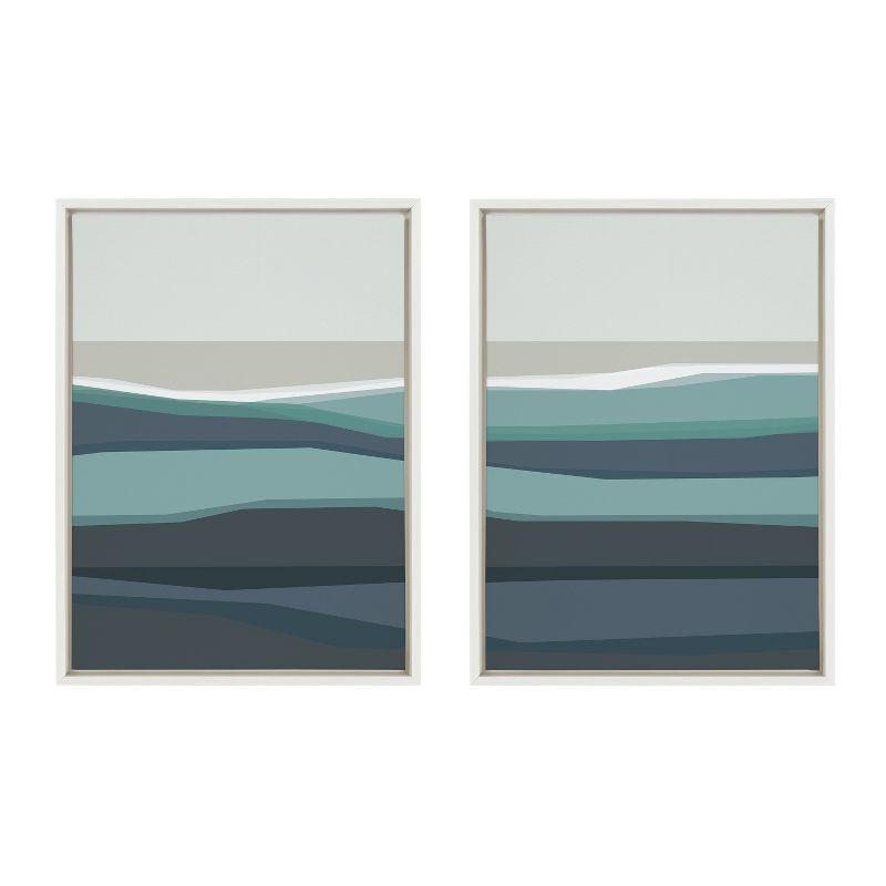 Abstract Teal Beach Horizon Framed Canvas Set, 18x24, White