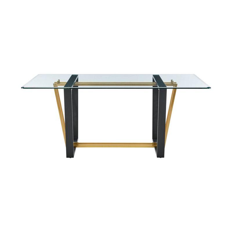 Armen Living Kai Rectangular Stainless Steel and Base with Glass Tabletop Dining Table Gold/Black