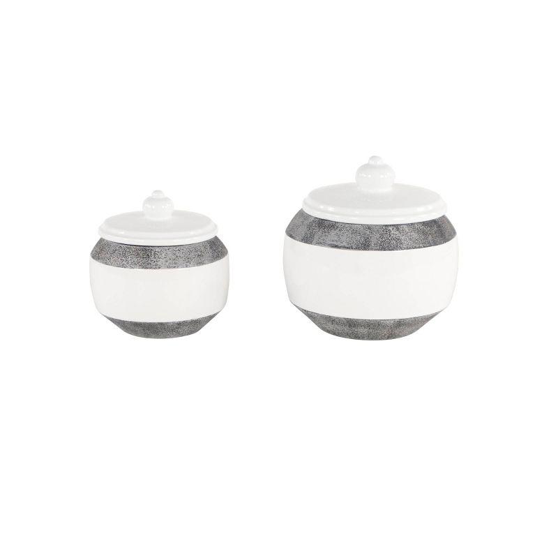 Matte Gray & Glossy White Ceramic Jar Duo: 7" Textured Set