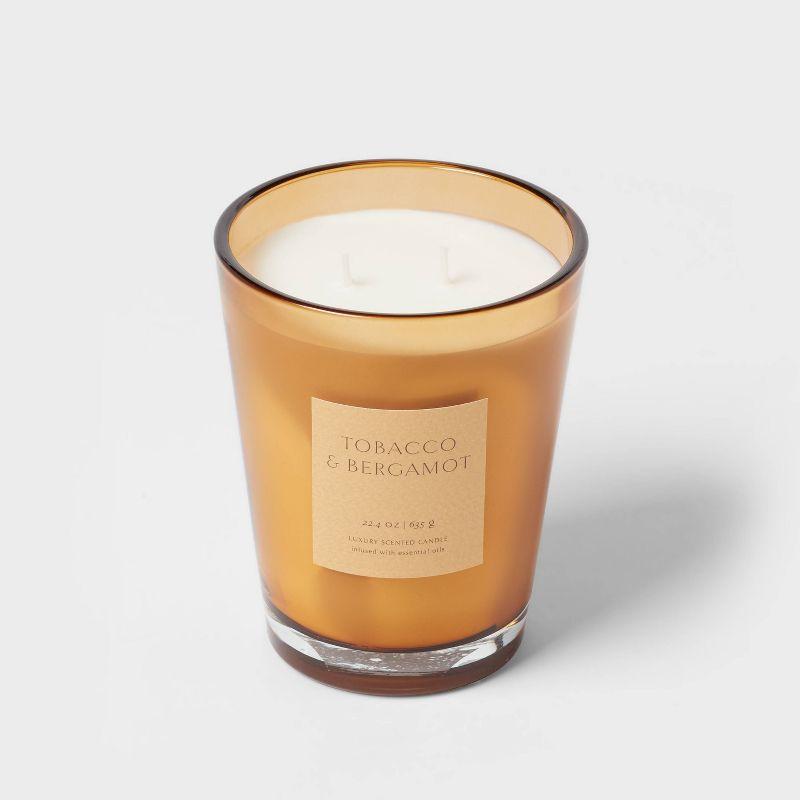 22.4oz Tobacco & Bergamot Scented Candle with Glass Vase & Dustcover - Threshold™: Palm Wax, Dual Wick