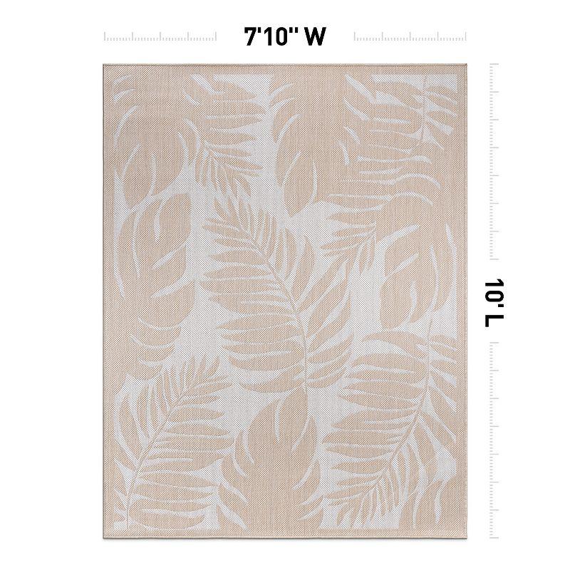 World Rug Gallery Floral Leaves Textured Flat Weave Indoor/Outdoor Area Rug - NATURAL 7'10"X10'
