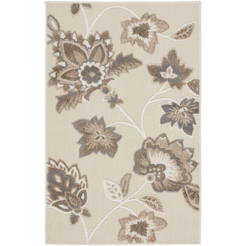 Nourison Aloha Floral Farmhouse Flatweave High-Low Indoor Outdoor Area Rug Beige 2'8" x 4'