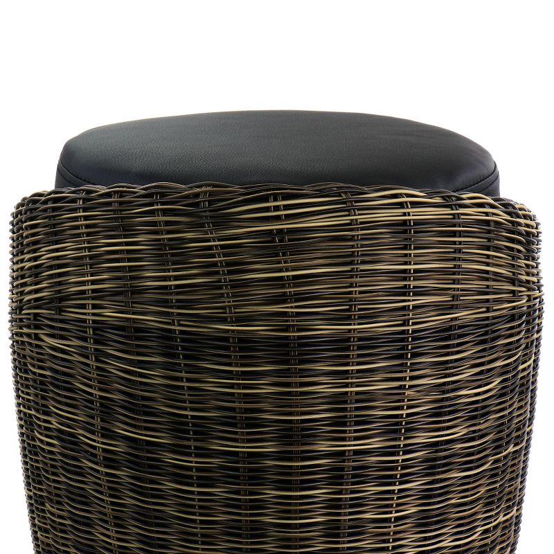 Elama 23" Brown and Black Wicker Outdoor Ottoman Chair