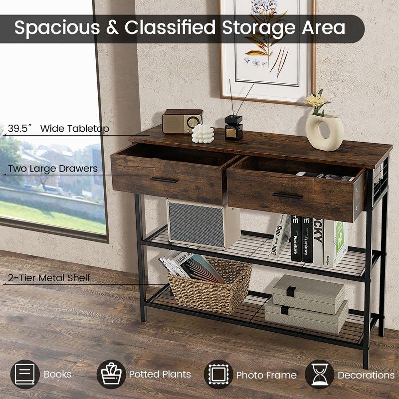 Costway Console Entryway Sofa Table with 2 Drawers for Entrance Living Room Rustic Brown