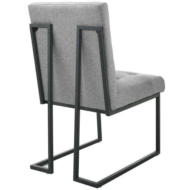Set of 2 Privy Stainless Steel Upholstered Fabric Dining Chairs Black/Light Gray - Modway: Geometric Base, No Assembly Required