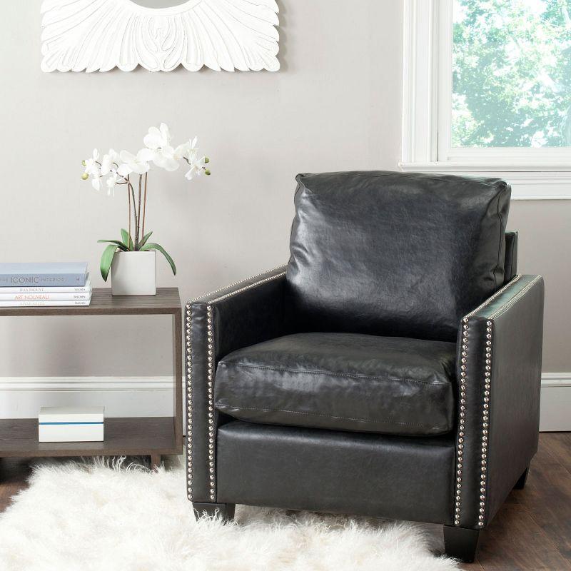 Contemporary Black Faux Leather Accent Chair with Silver Nailheads