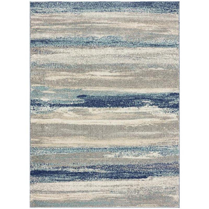 Abstract Blue Visions 5' x 7' Easy-Care Synthetic Area Rug