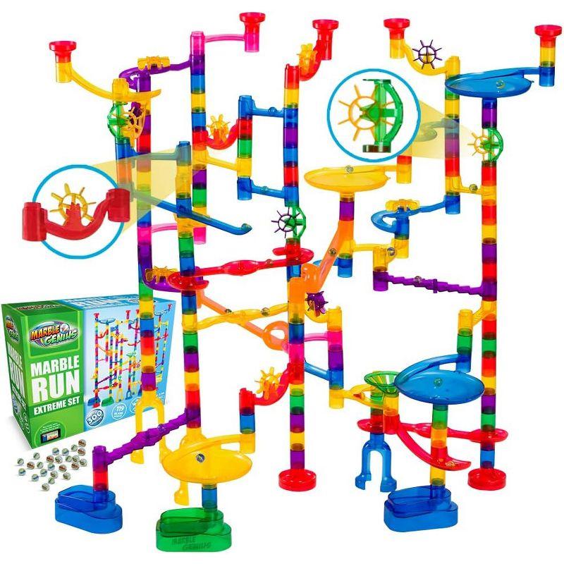 Translucent Marble Run Extreme Set with 300 Pieces and Glass Marbles