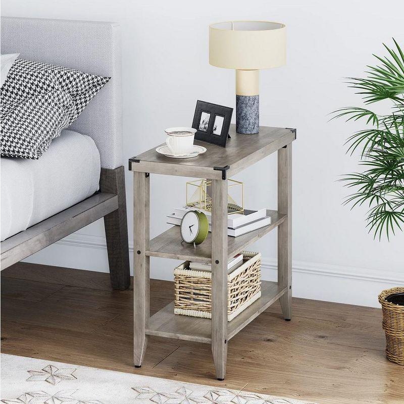 Farmhouse End Table Rustic Side Table with Storage Shelf