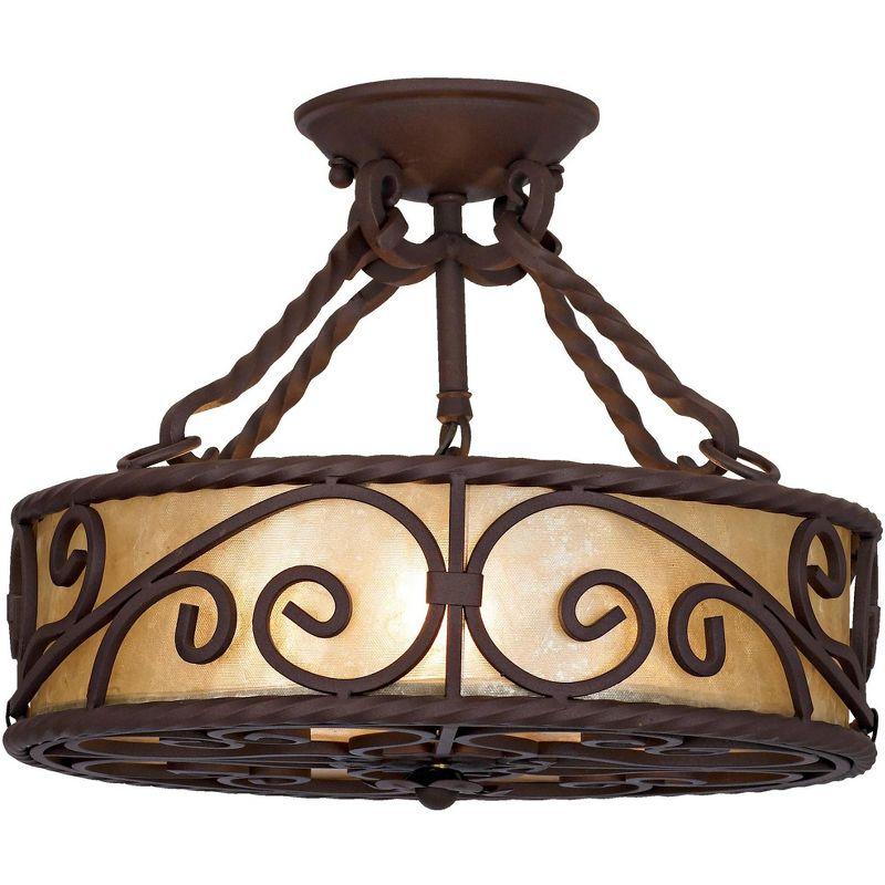 Rustic Bronze Drum Semi-Flush Mount Ceiling Light