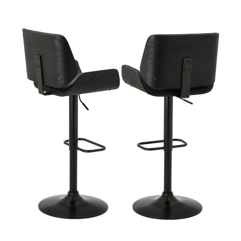 Set of 2 Leatherette Adjustable Height Swivel Bar Stools Black Metal Base Black - Glitzhome