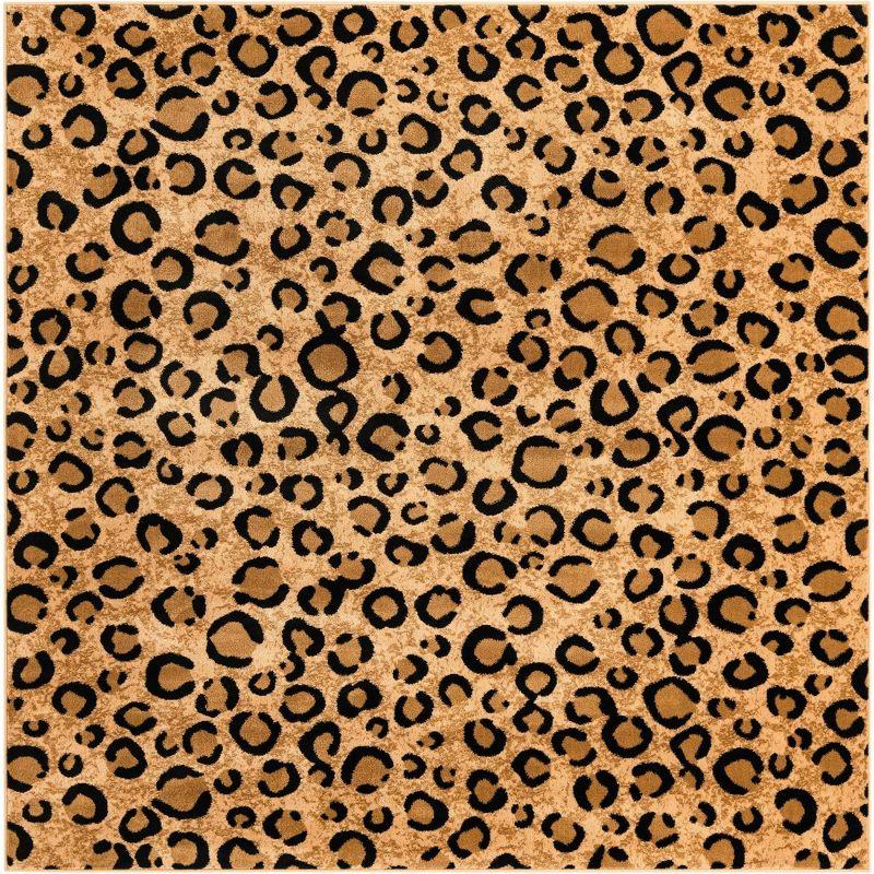 Unique Loom Wildlife Collection Area Rug - Leopard (7' 10" Square Light Brown/Black)