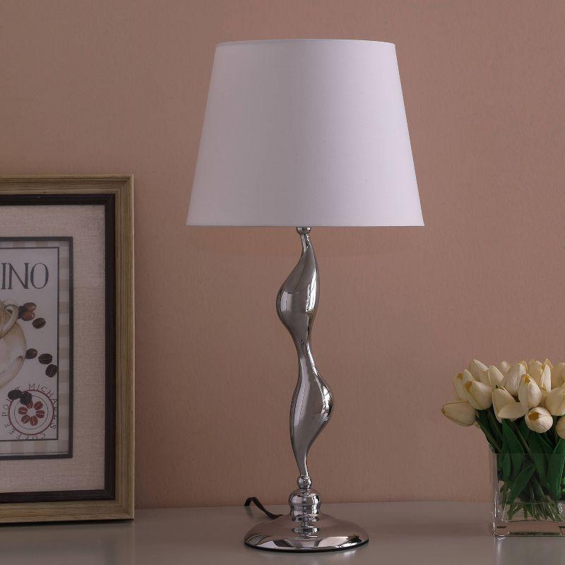 24" Modern Metal Table Lamp with Twisted Base Silver - Ore International: Chrome Finish, Cylinder Linen Shade