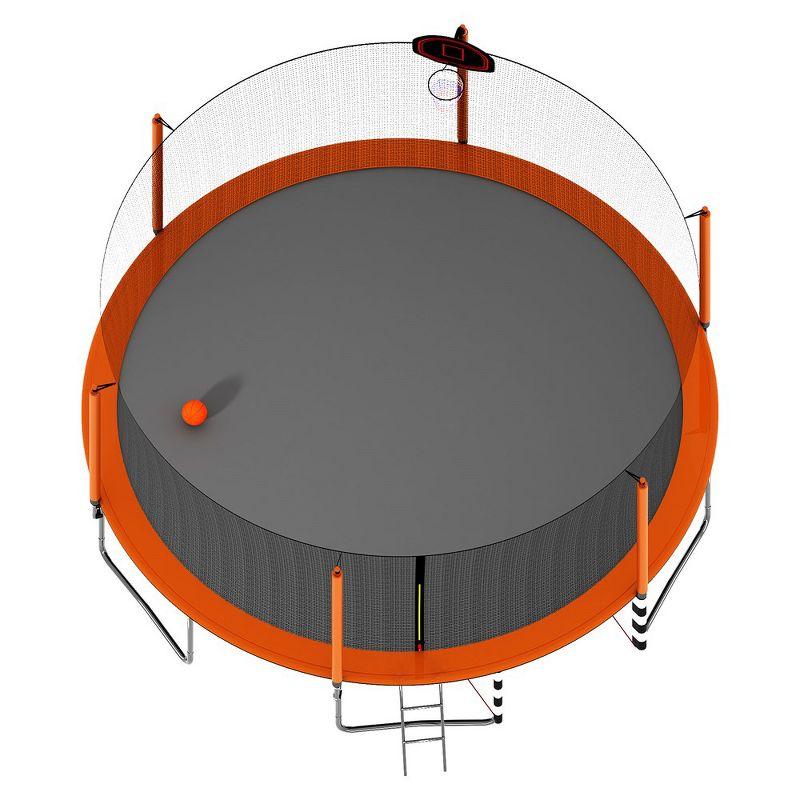 16FT Trampoline With Basketball Hoop Pump And Ladder(Inner Safety Enclosure) With Soccer Goal, Orange