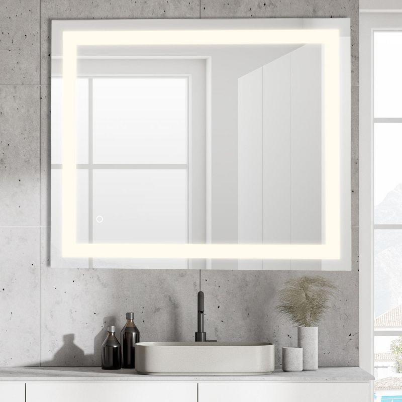 Remy Rectangular Frameless Anti-Fog Aluminum Front-lit Tri-color LED Bathroom Vanity Mirror with Smart Touch Control - JONATHAN Y