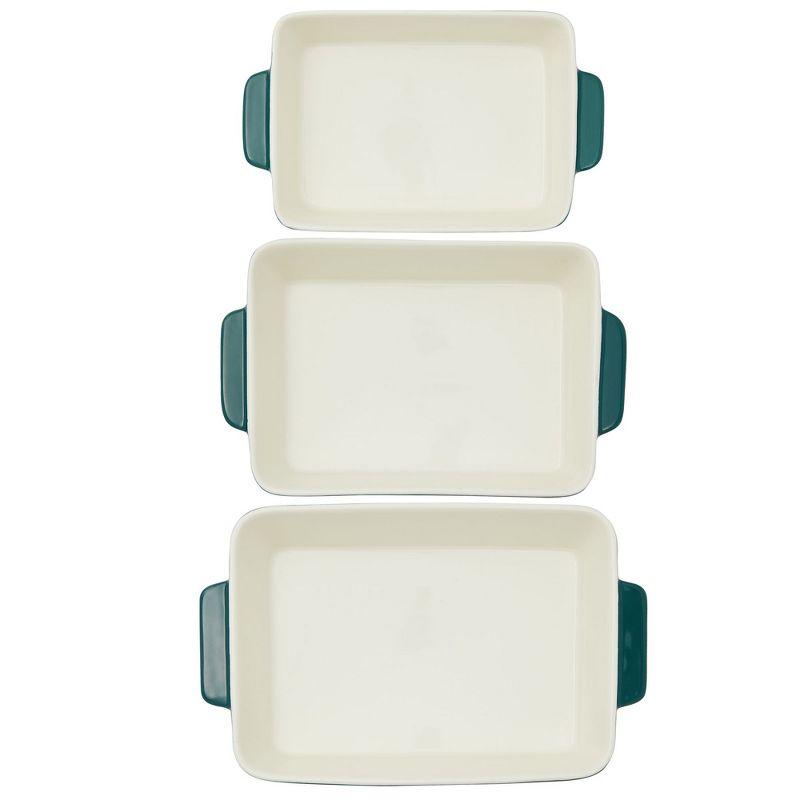 FETLOD 3 Piece Green Casserole Dishes For Oven Use, Baking, Rectangular Ceramic Bakeware Set In Assorted Sizes