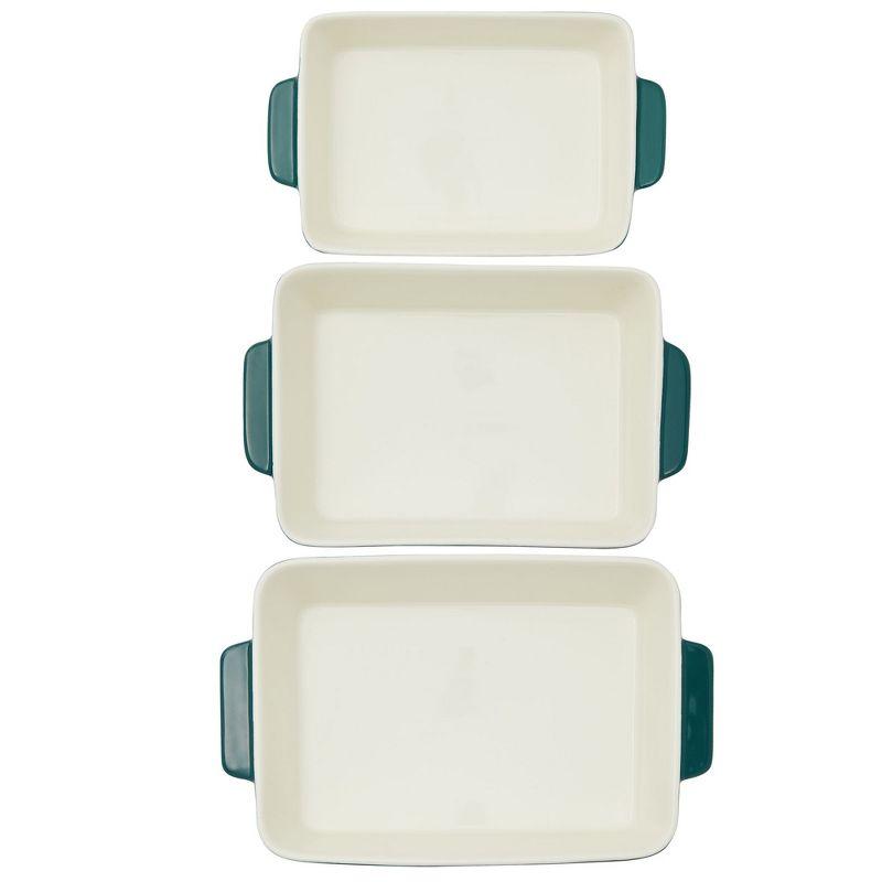 Juvale 3 Piece Green Casserole Dishes for Oven Use, Baking, Rectangular Ceramic Bakeware Set in Assorted Sizes