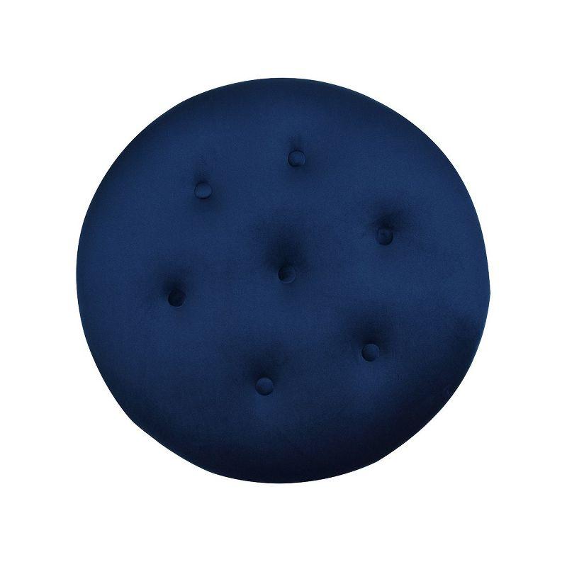 Jennifer Taylor Home Yolanda Upholstered Round Accent Ottoman, Navy Blue Velvet with Gold Trim