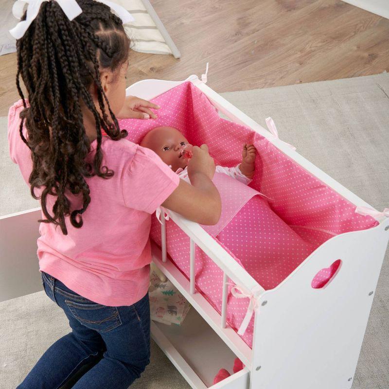 Badger Basket Storage Doll Crib with Bedding and Free Personalization Kit - White