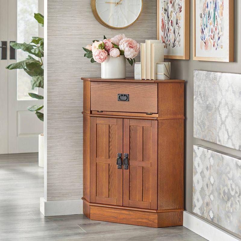 Mission 2 Door 1 Drawer Corner Storage Cabinet Oak - Buylateral: Traditional Style, MDF Wood Veneer