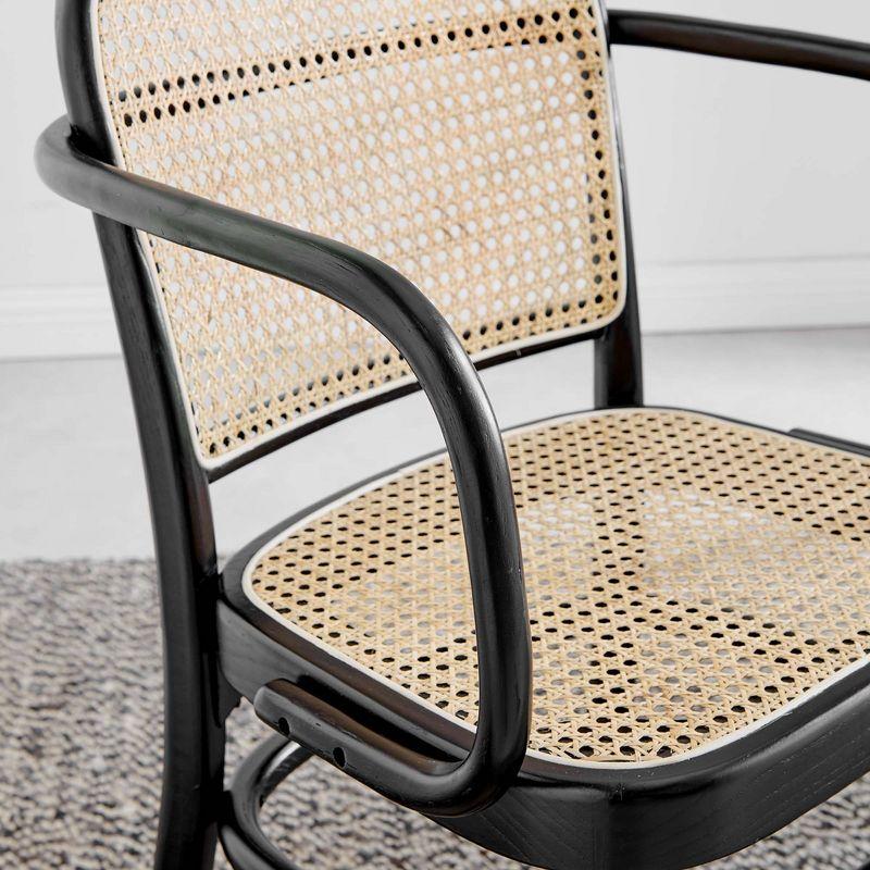 Modway Winona Elm Wood Dining Chair with Cane Rattan Seat in Black 21 x 22.5 x 32