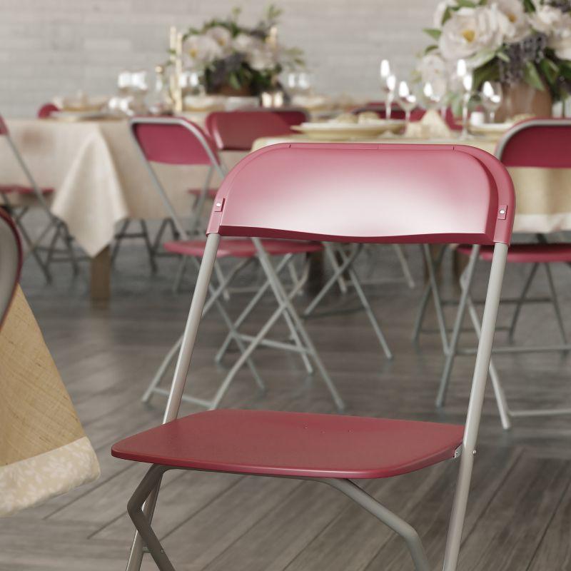 Red Plastic Armless Folding Chairs with Gray Frame, 4-Pack