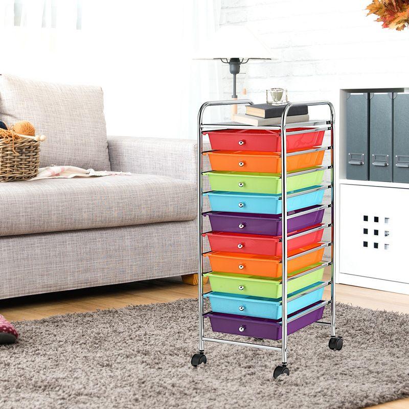 Costway 10 Drawer Rolling Storage Cart Scrapbook Paper Office School Organizer Gradient Black/Gradient Pink/Multicolor/Yellow/Colorful/Clear/Black/Hot Pink/Skin Pink/Purple