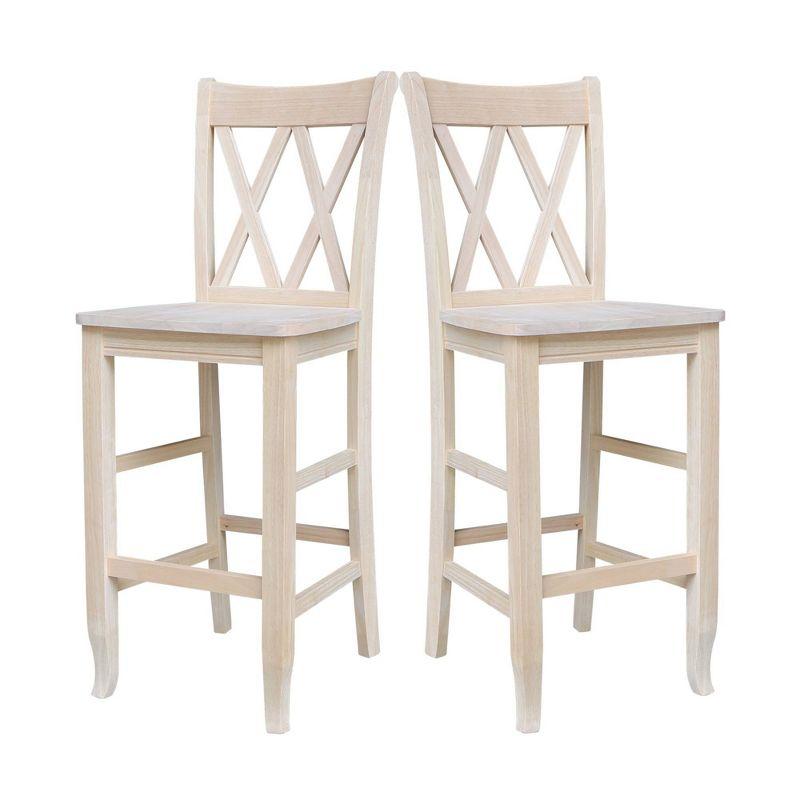 30" Double X-Back Counter Height Barstool Unfinished - International Concepts: Solid Wood, Armless