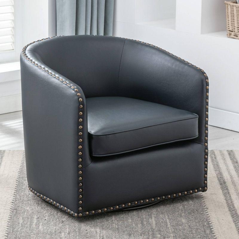 Comfort Pointe Tyler Swivel Arm Chair Midnight Blue: Upholstered, Nailhead Trim, Foam Filled, Wood Frame