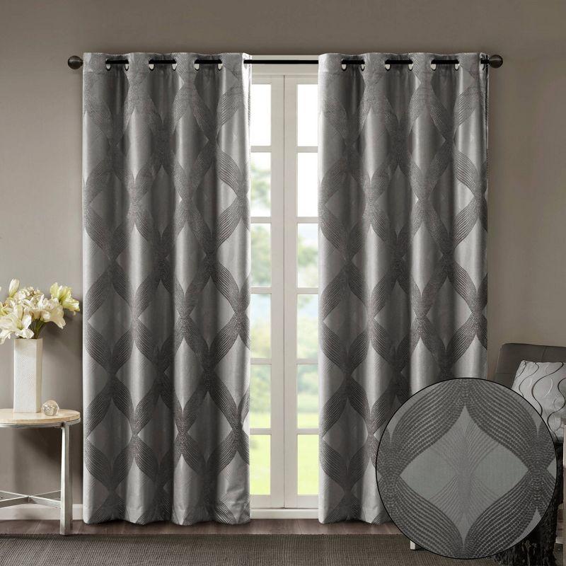 Charcoal Ogee Knitted Jacquard Blackout Curtain Panel