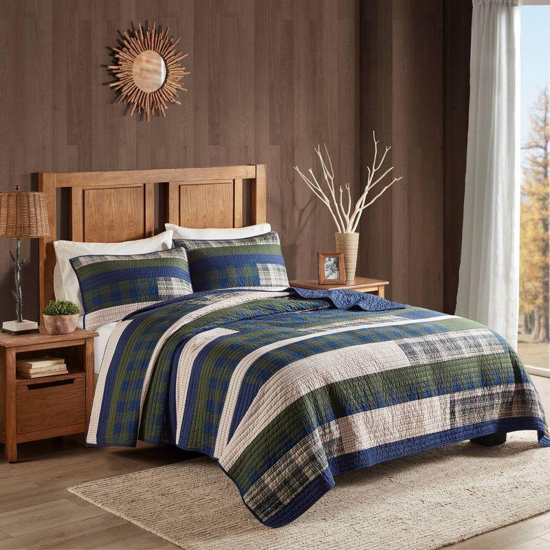 Blue Reversible Full Cotton Quilt Set