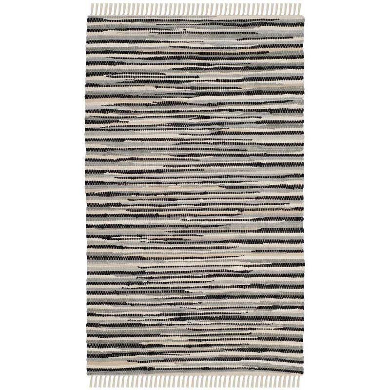 Hand-Woven Black Stripe Cotton Area Rug 4' x 6'