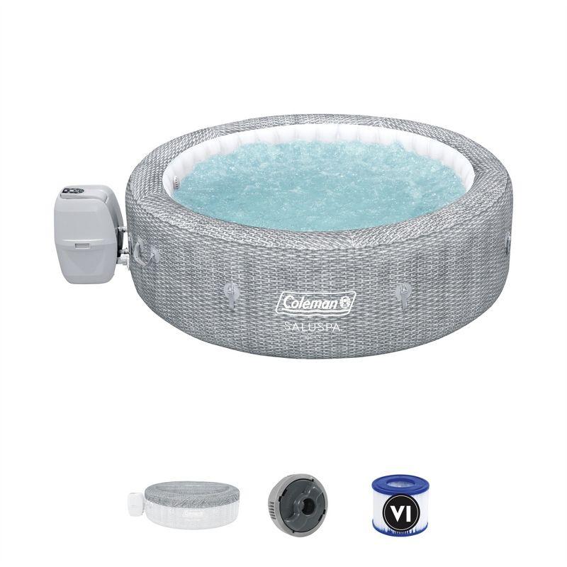 Coleman SaluSpa Sicily AirJet 7 Person Inflatable Hot Tub Round Portable Outdoor Spa with 180 Soothing AirJets and Insulated Cover, Gray