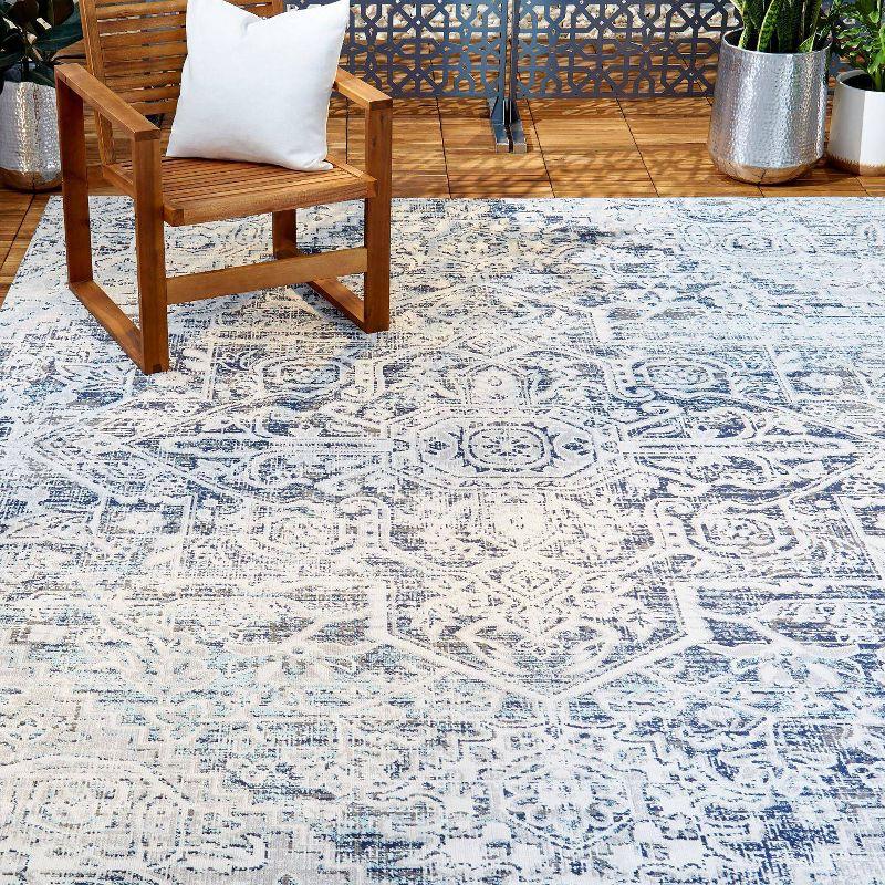 Nicole Miller Nicole Miller New York Patio Sofia Medallion Indoor/Outdoor Area Rug, Navy Blue/Aqua