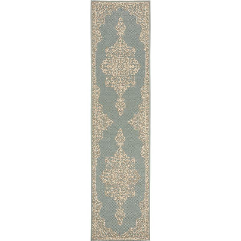 Beach House BHS180 Power Loomed Indoor/Outdoor Runner Rug - Cream/Aqua - 2'2"x6' - Safavieh