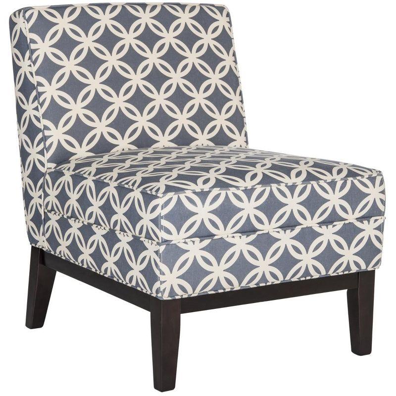 Transitional Geometric Blue Slipper Chair with Espresso Wood Legs