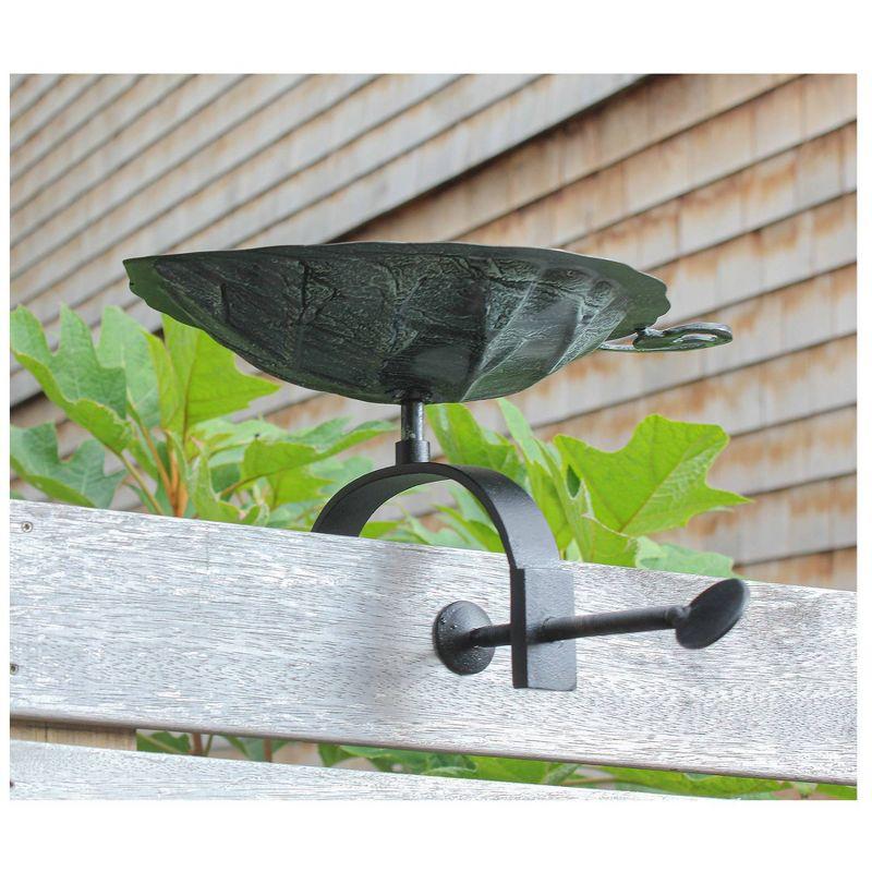 Aspen Leaf Verdigris Metal Birdbath with Rail Bracket