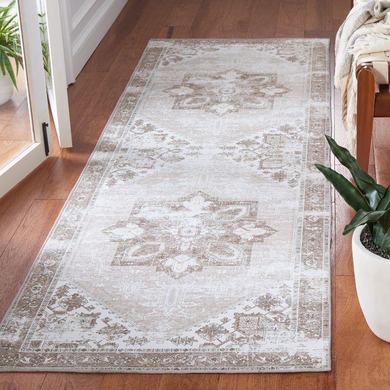 Sage and Ivory Synthetic 30" Washable Non-Slip Area Rug