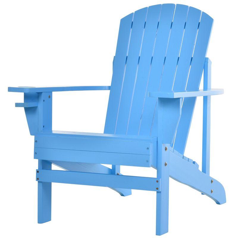 Outsunny Oversized Adirondack Chair, Outdoor Fire Pit and Porch Seating, Classic Log Lounge w/ Built-in Cupholder for Patio, Backyard, Blue