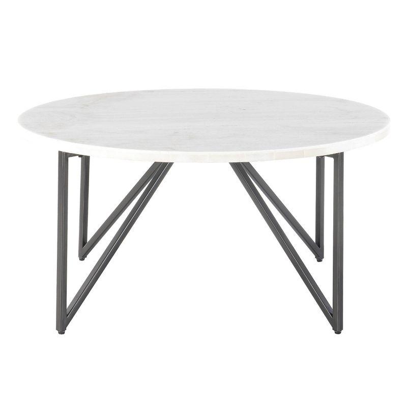 Kinsler Chic White Marble & Black Metal Coffee and End Table Set