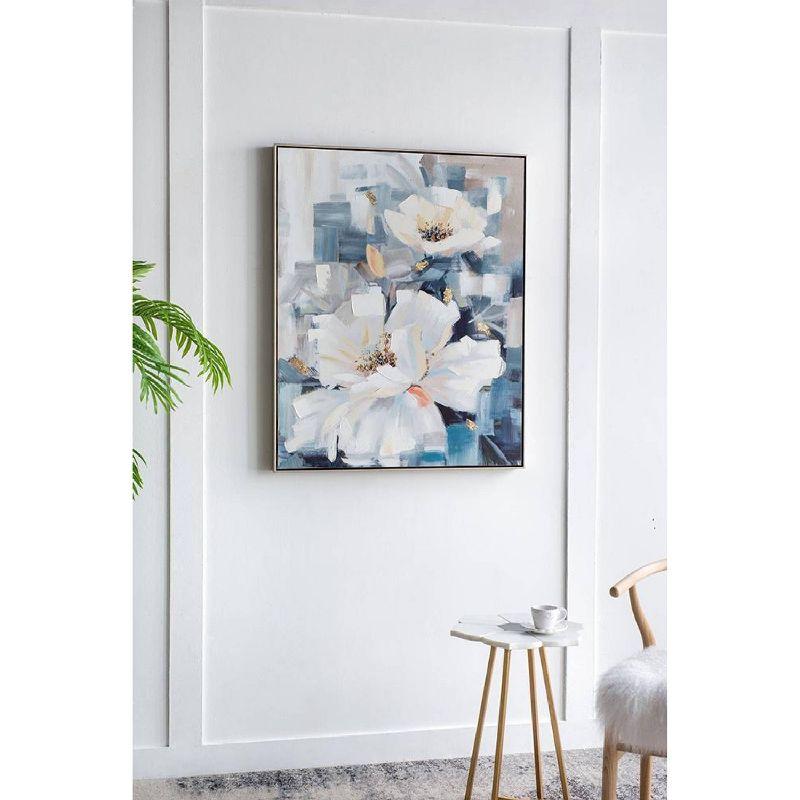 32.5"x40" Blooming Florals Hand Painted Wall Art with Polystyrene Frame - A&B Home: Contemporary Botanical Canvas