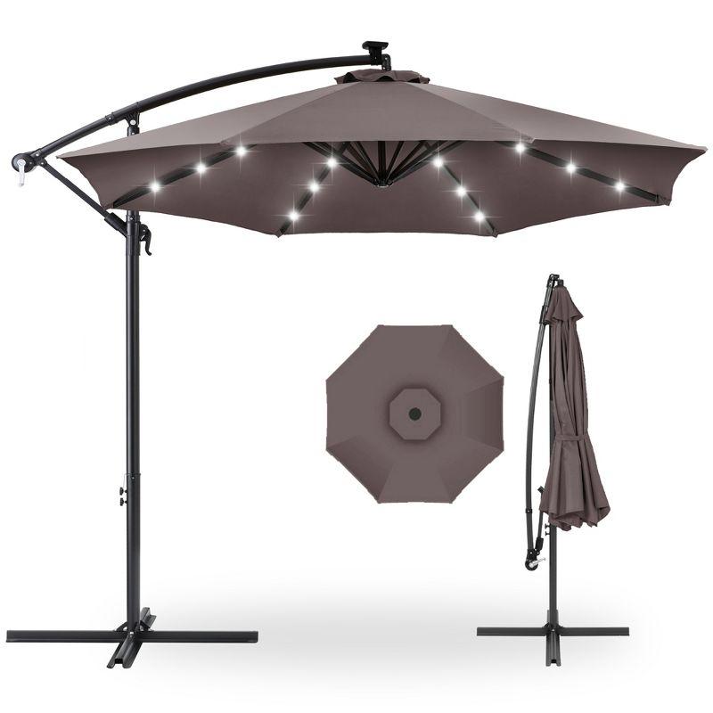 Deep Taupe 10ft Solar LED Offset Patio Umbrella with Adjustable Tilt