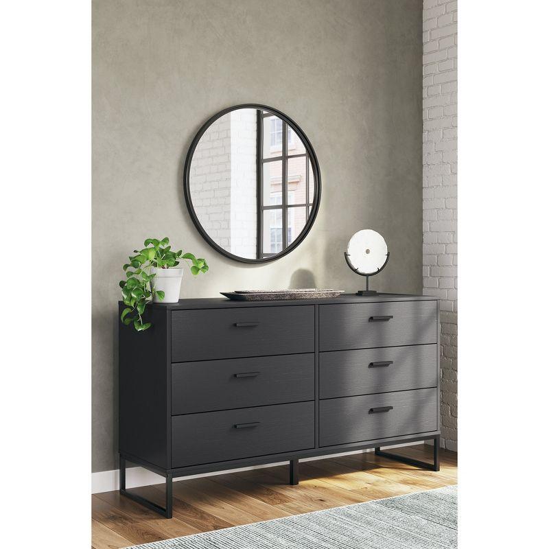 Matte Black 6-Drawer Modern Dresser with Pewter Accents