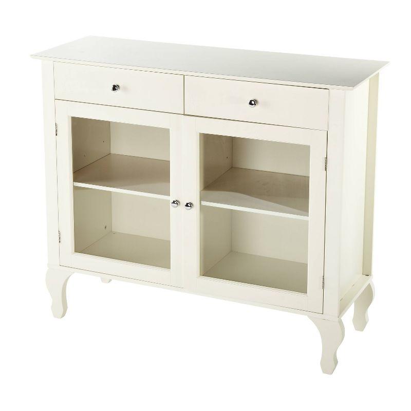 Layla Buffet Antiqued White - Buylateral: Queen Ann Legs, Glass Doors, Adjustable Shelves